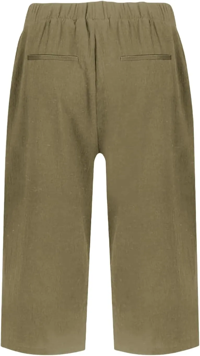Summer Women Linen Shorts 2025 | Knee Length Drawstring Short Pants with Split Side Bottomline Beach Comfy Shorts