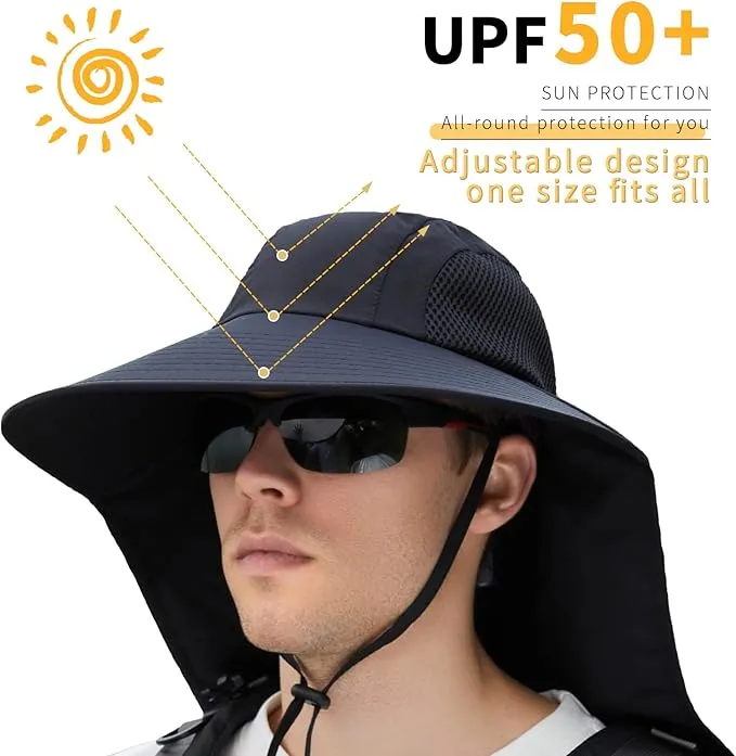 Sun Hat for Men Women with Neck Flap,UPF 50  UV Protective Hiking Fishing Hats