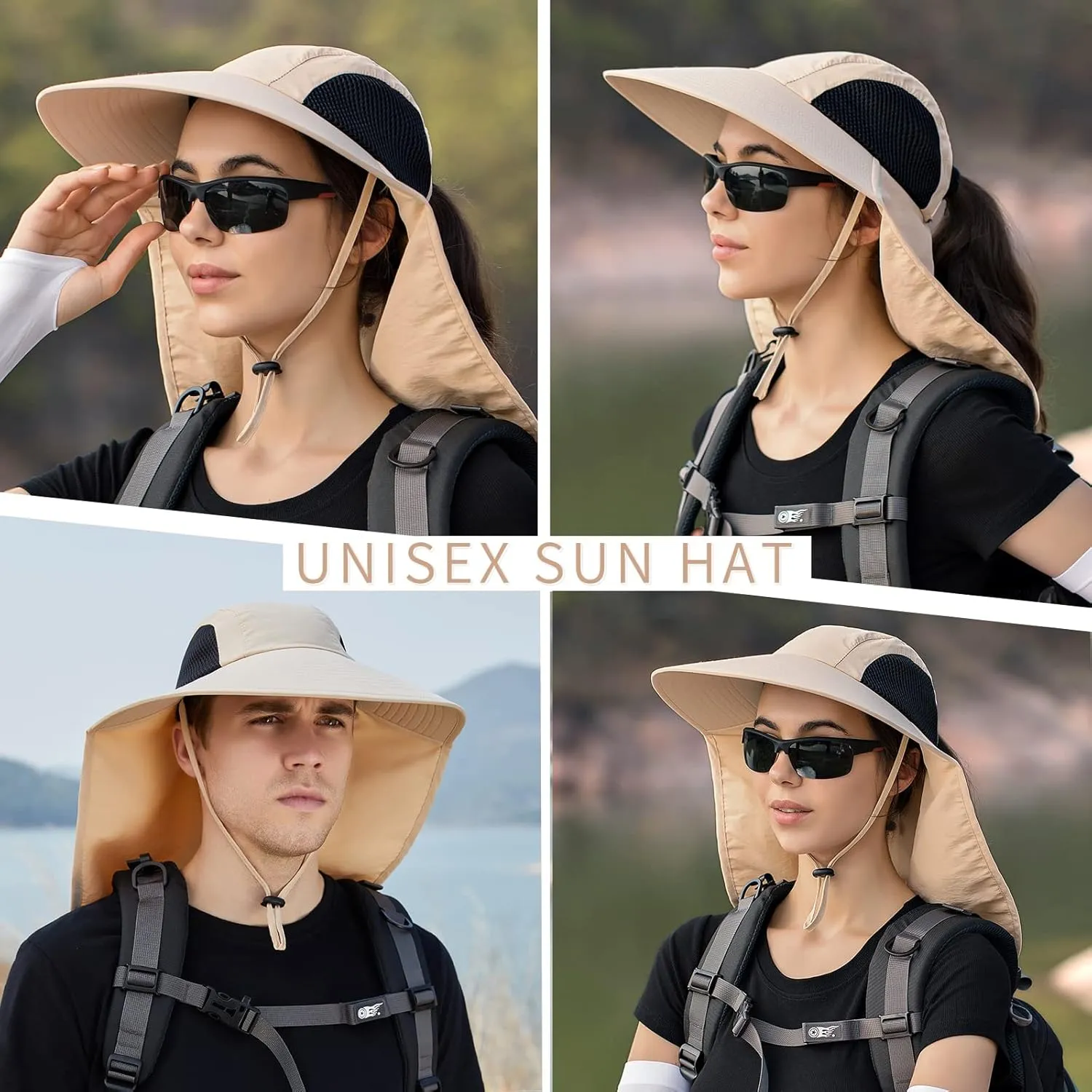 Sun Hat for Men Women with Neck Flap,UPF 50  UV Protective Hiking Fishing Hats