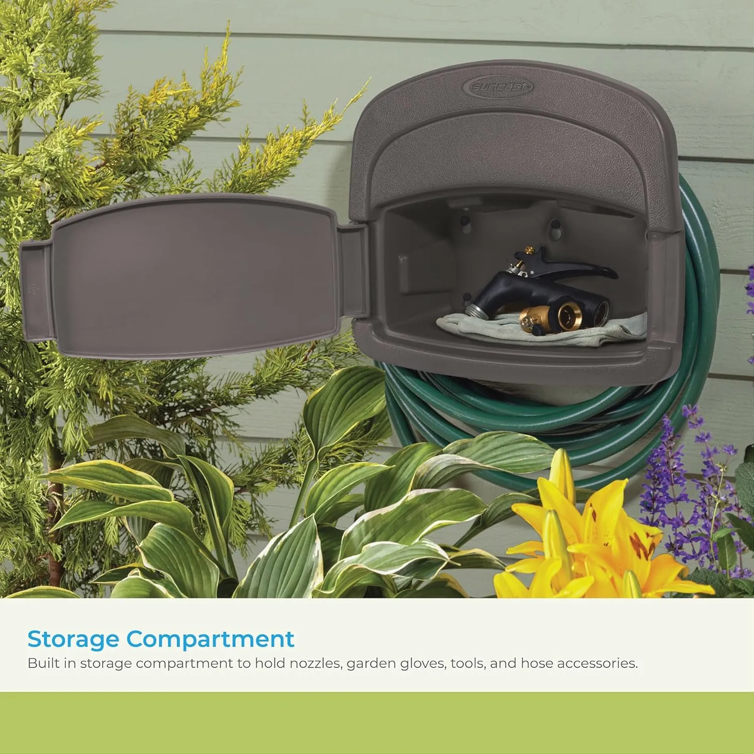 Suncast DHH150ST Deluxe Hangout Hose Hanger,Stoney Gray ,1 Count (Pack of 1)