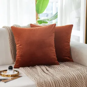Sunday Praise Set of 2 Soft Thick Velvet Decorative Throw Pillow Covers 20 x 20 Inches for Couch Sofa Bed Chair,Burnt Orange