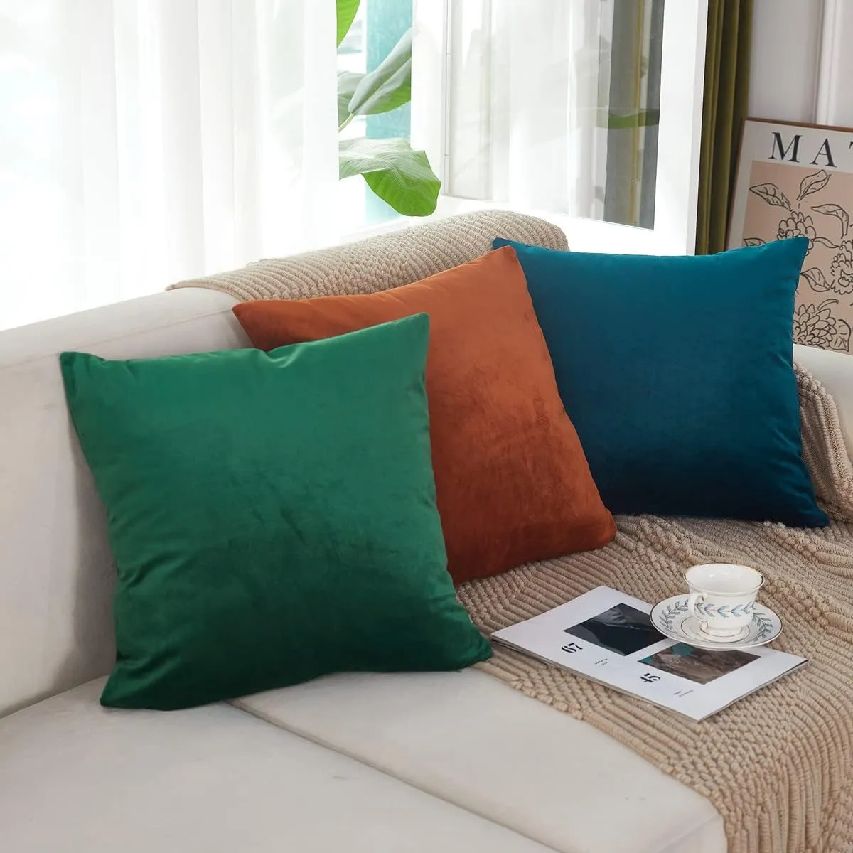 Sunday Praise Set of 2 Soft Thick Velvet Decorative Throw Pillow Covers 20 x 20 Inches for Couch Sofa Bed Chair,Burnt Orange