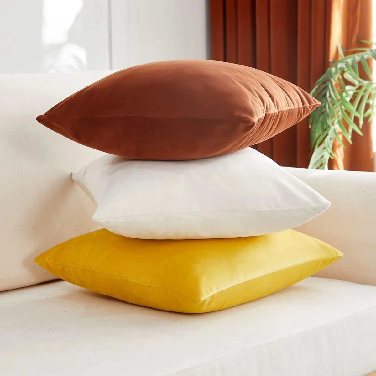 Sunday Praise Set of 2 Soft Thick Velvet Decorative Throw Pillow Covers 20 x 20 Inches for Couch Sofa Bed Chair,Burnt Orange