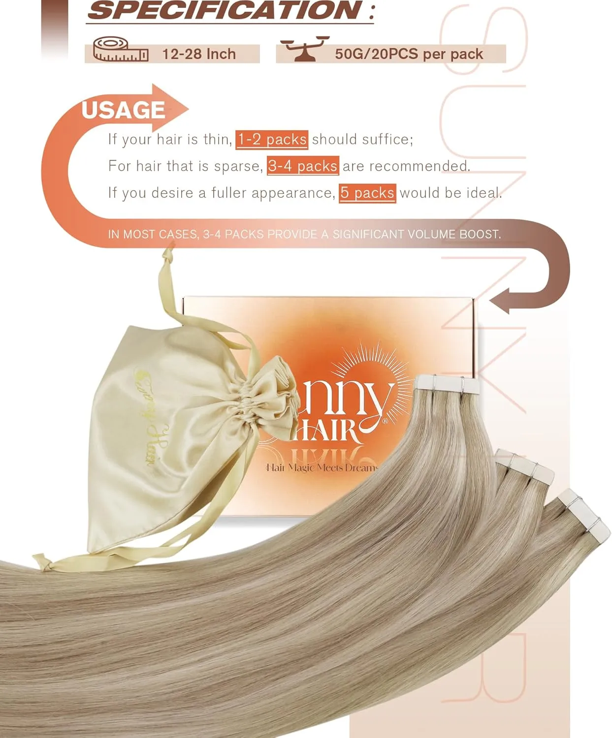 Sunny Hair Tape in Hair Extensions Real Human Hair Invisible Remy Hair Extensions Tape ins for Women Ash Blonde Highlight Bleach Blonde with Pink Hue 20 inch 20Pcs 50G
