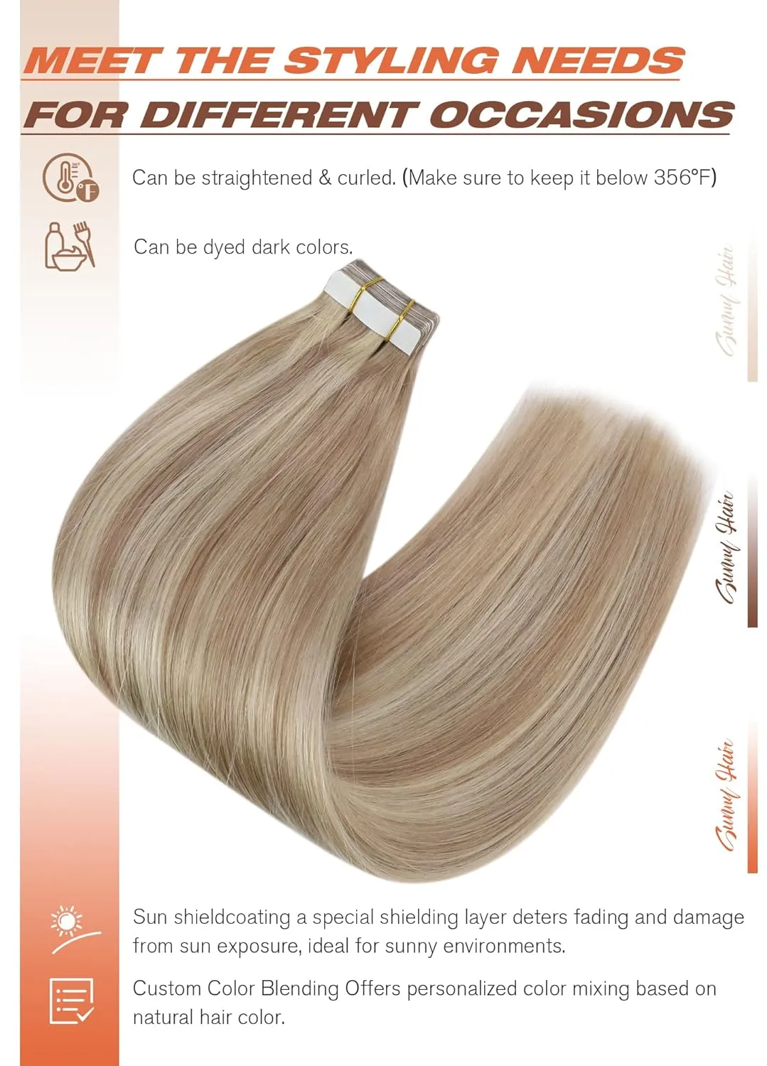 Sunny Hair Tape in Hair Extensions Real Human Hair Invisible Remy Hair Extensions Tape ins for Women Ash Blonde Highlight Bleach Blonde with Pink Hue 20 inch 20Pcs 50G
