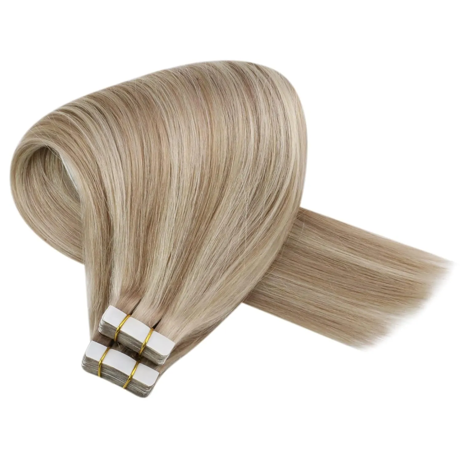 Sunny Hair Tape in Hair Extensions Real Human Hair Invisible Remy Hair Extensions Tape ins for Women Ash Blonde Highlight Bleach Blonde with Pink Hue 20 inch 20Pcs 50G