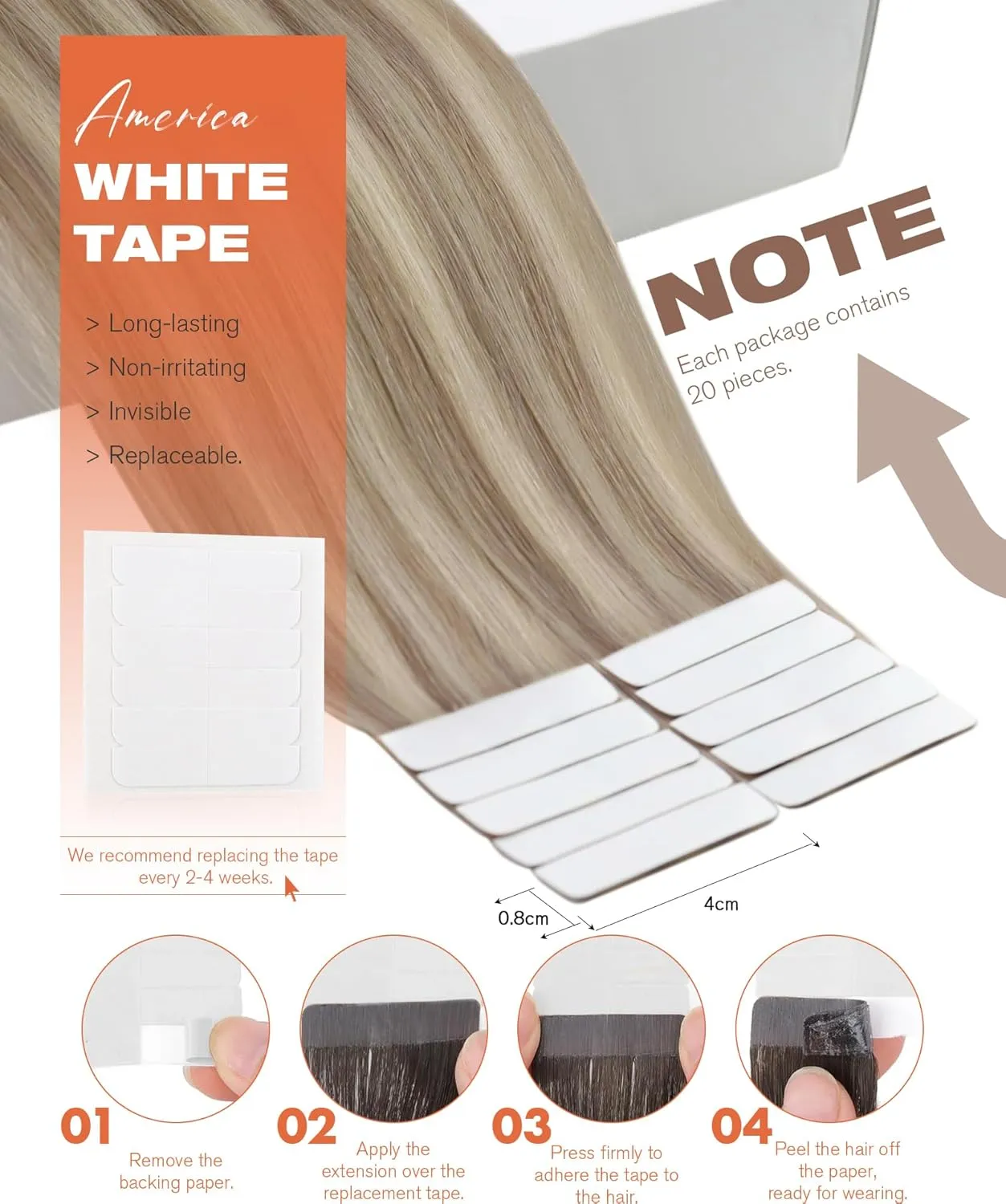 Sunny Hair Tape in Hair Extensions Real Human Hair Invisible Remy Hair Extensions Tape ins for Women Ash Blonde Highlight Bleach Blonde with Pink Hue 20 inch 20Pcs 50G