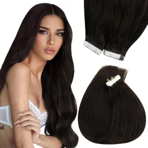 Sunny Hair Tape in Hair Extensions Real Human Hair Invisible Remy Hair Extensions Tape ins for Women Darkest Brown 22 inch 20Pcs 50G