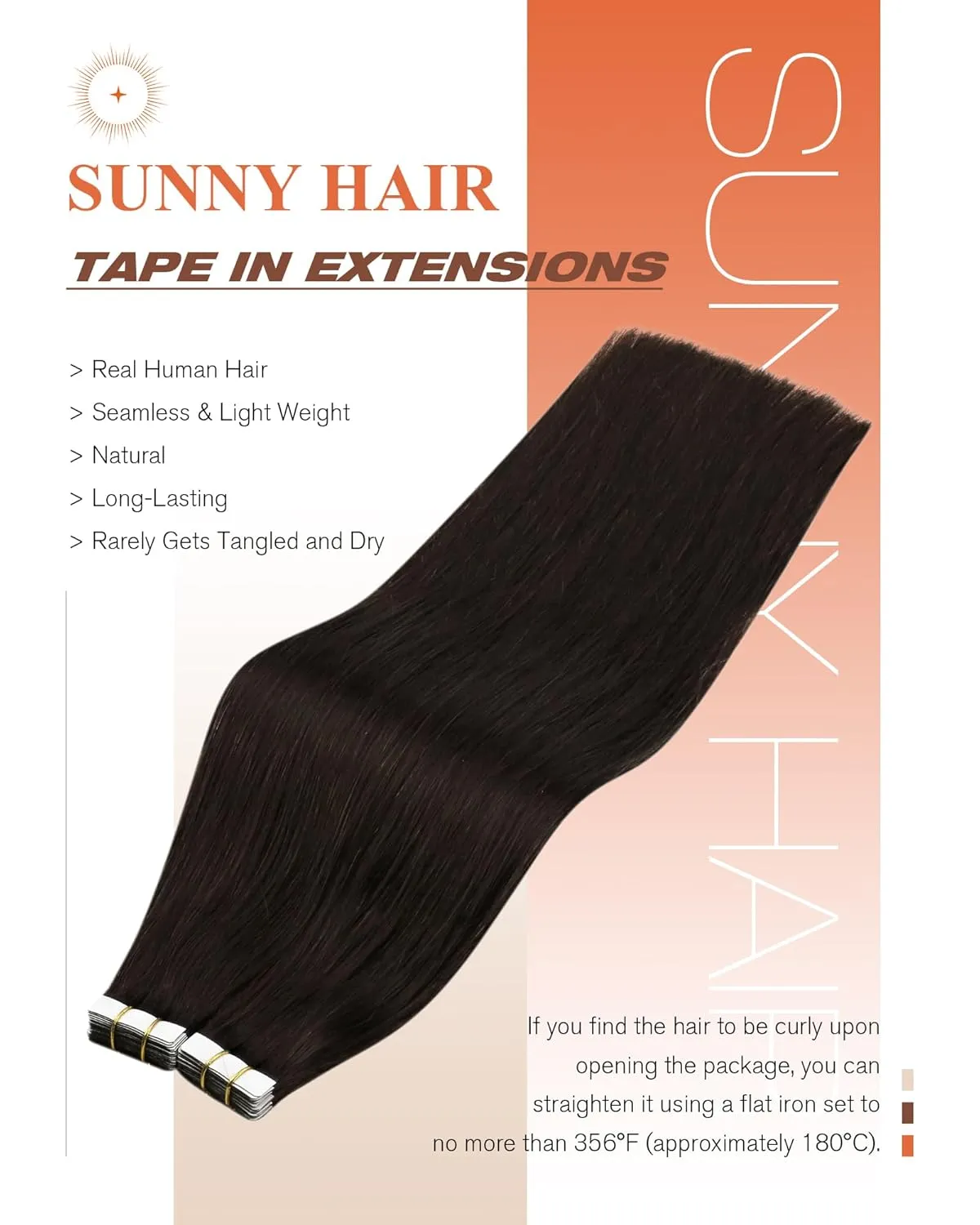 Sunny Hair Tape in Hair Extensions Real Human Hair Invisible Remy Hair Extensions Tape ins for Women Darkest Brown 22 inch 20Pcs 50G
