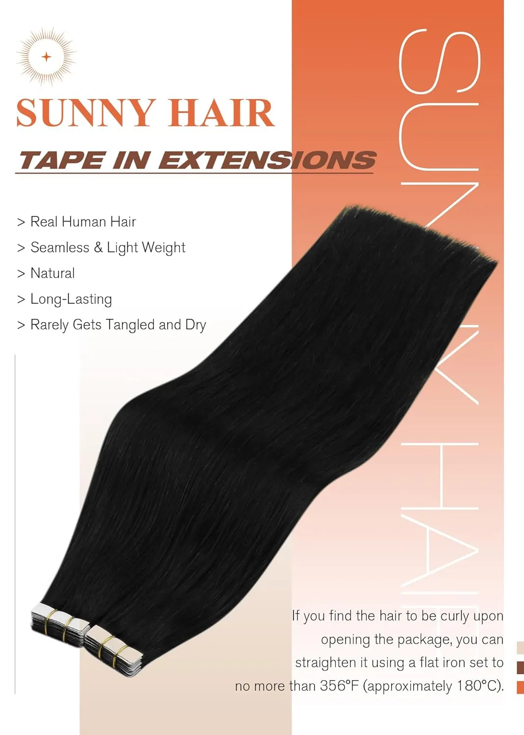 Sunny Hair Tape in Hair Extensions Real Human Hair Invisible Remy Hair Extensions Tape ins for Women Jet Black 22 inch 20Pcs 50G
