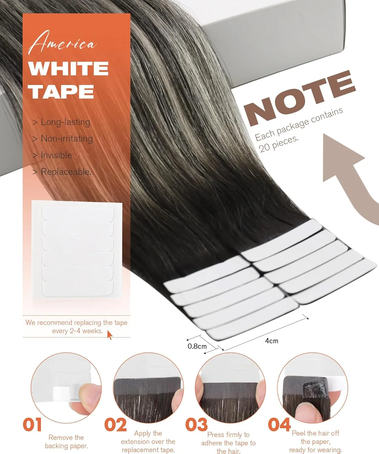Sunny Hair Tape in Hair Extensions Real Human Hair Invisible Remy Hair Extensions Tape ins for Women Natural Black Roots to Silver Grey Balayage 22 inch 20Pcs 50G