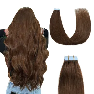 Sunya Tape in Hair Extensions - Human Hair Chocolate Brown 12 Inch Straight Real Human Hair Seamless Skin Weft Brown #4 40 Gram 20Pcs/Pack