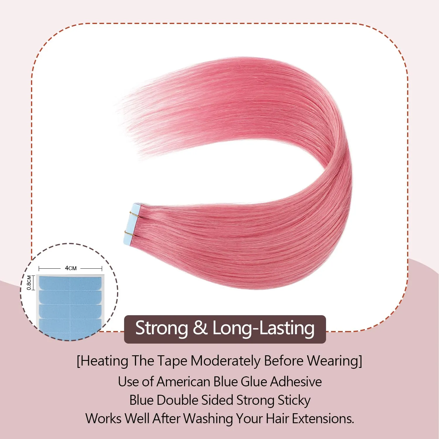 Sunya Tape in Hair Extensions Human Hair Hot Pink Tape in Hair Extensions Straight 20 Inch 10PCS/Pack 25g