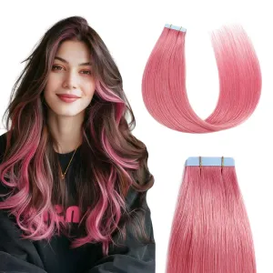 Sunya Tape in Hair Extensions Human Hair Hot Pink Tape in Hair Extensions Straight 20 Inch 10PCS/Pack 25g