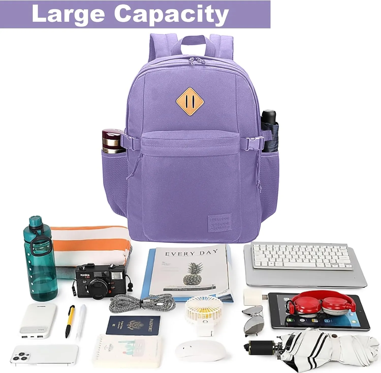 SUPACOOL Casual Backpack For School, Classical Travel Backpack for Men and Women, Bookbag for Boys, Girls and Kids, Laptop Compartment(Purple)