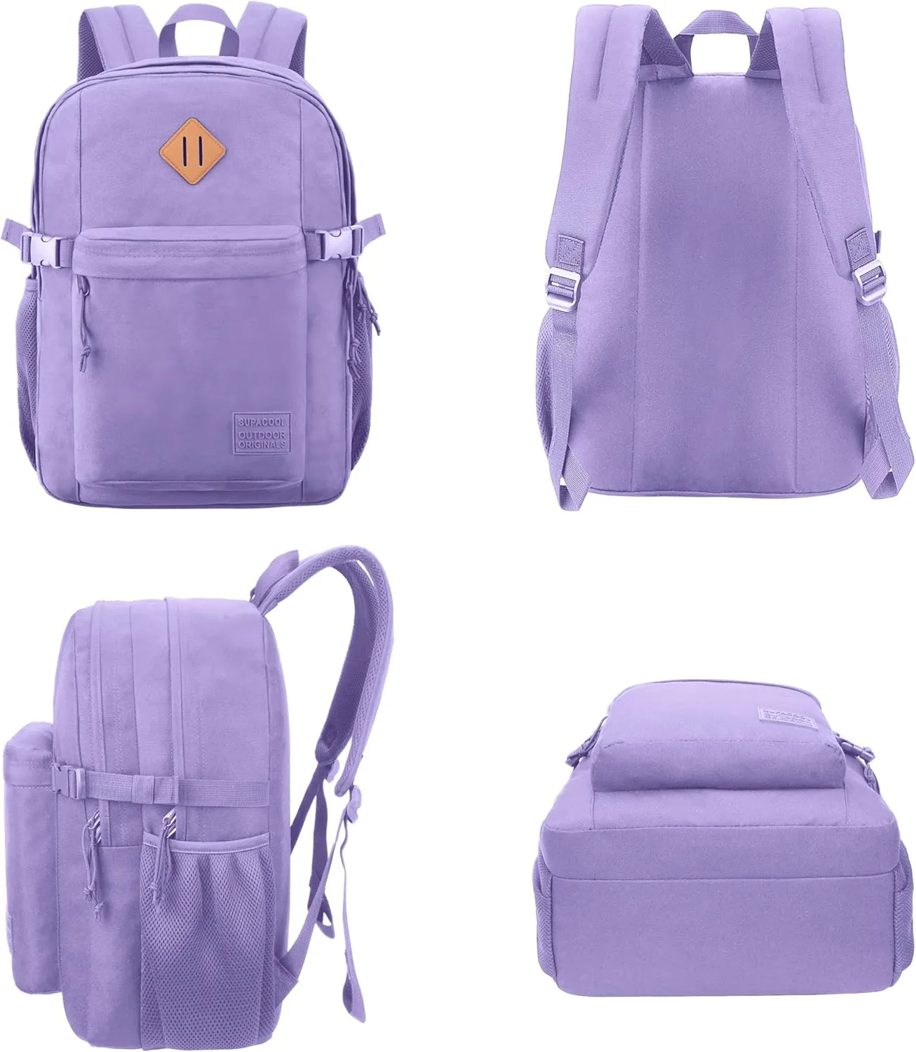 SUPACOOL Casual Backpack For School, Classical Travel Backpack for Men and Women, Bookbag for Boys, Girls and Kids, Laptop Compartment(Purple)