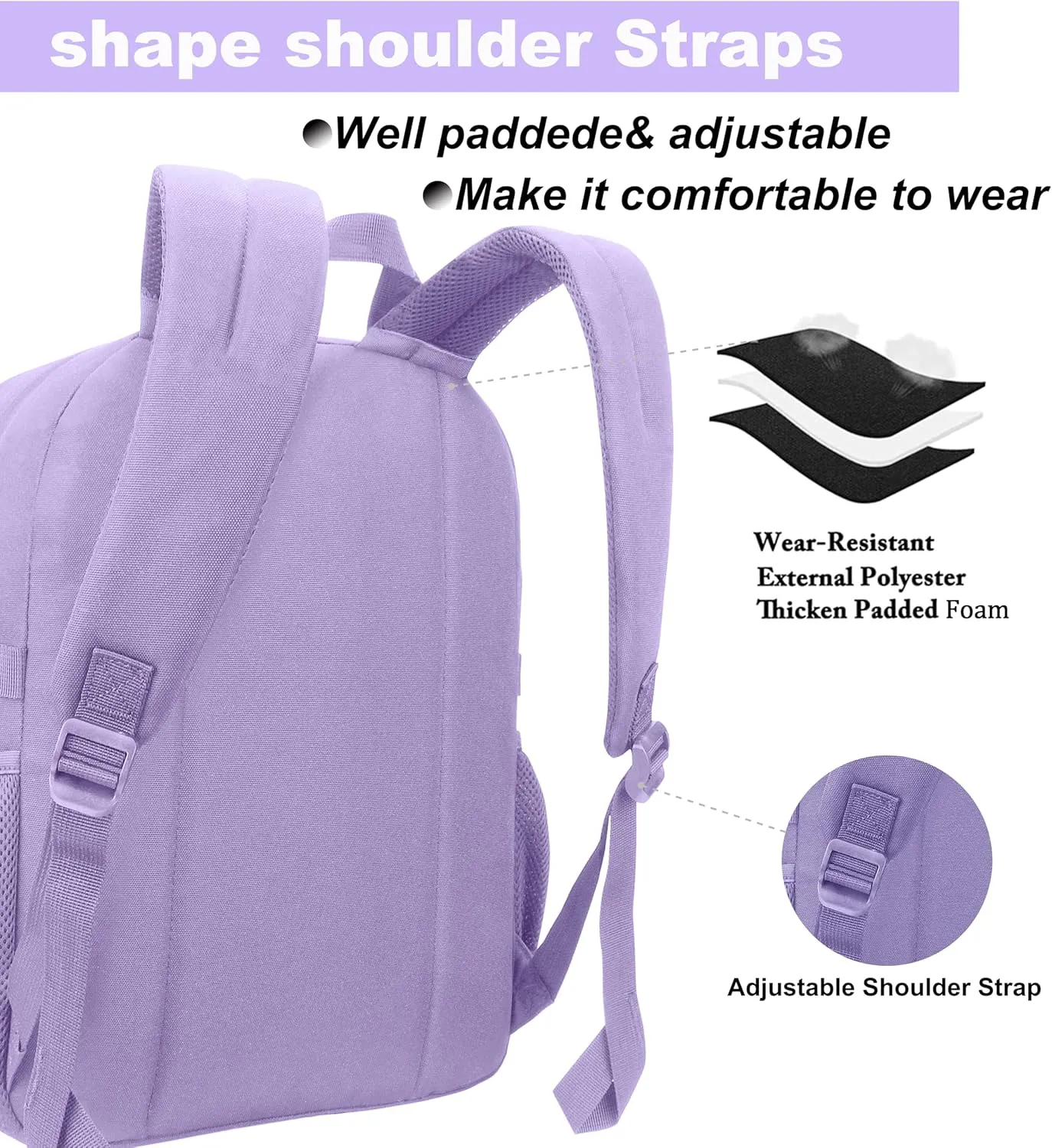 SUPACOOL Casual Backpack For School, Classical Travel Backpack for Men and Women, Bookbag for Boys, Girls and Kids, Laptop Compartment(Purple)