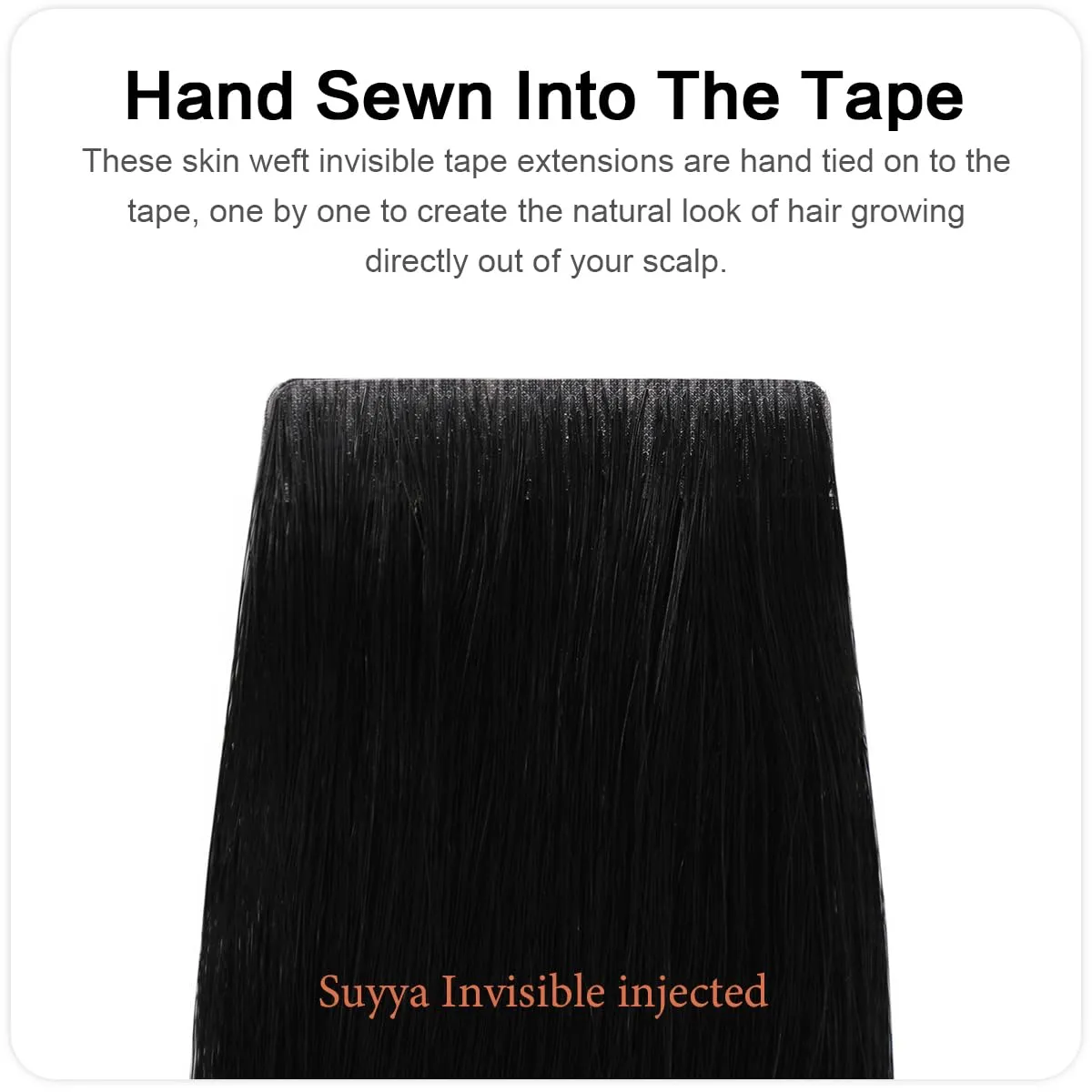 SUYYA Invisible Tape in Hair Extensions Human Hair Jet Black Seamless Injected Hand-Tied Pro Quality Virgin Human Hair 20PCS 40G/Pack Straight Tape Ins(14 inch #1 Jet Black)