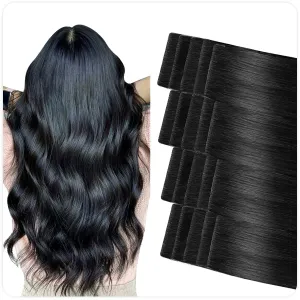 SUYYA Invisible Tape in Hair Extensions Human Hair Jet Black Seamless Injected Hand-Tied Pro Quality Virgin Human Hair 20PCS 40G/Pack Straight Tape Ins(14 inch #1 Jet Black)