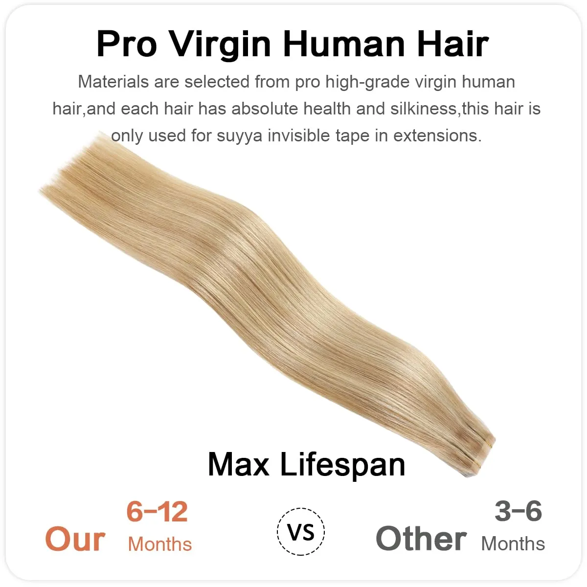 SUYYA Invisible Tape in Hair Extensions Human Hair Seamless Injected Hand-Tied Pro Quality Virgin Human Hair Tape Ins Ash Blonde Highlighted Bleach Blonde 20PCS 40G/Pack Straight(14 inch #P18/613)