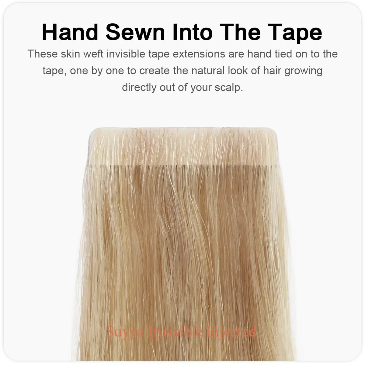 SUYYA Invisible Tape in Hair Extensions Human Hair Seamless Injected Hand-Tied Pro Quality Virgin Human Hair Tape Ins Ash Blonde Highlighted Bleach Blonde 20PCS 40G/Pack Straight(14 inch #P18/613)