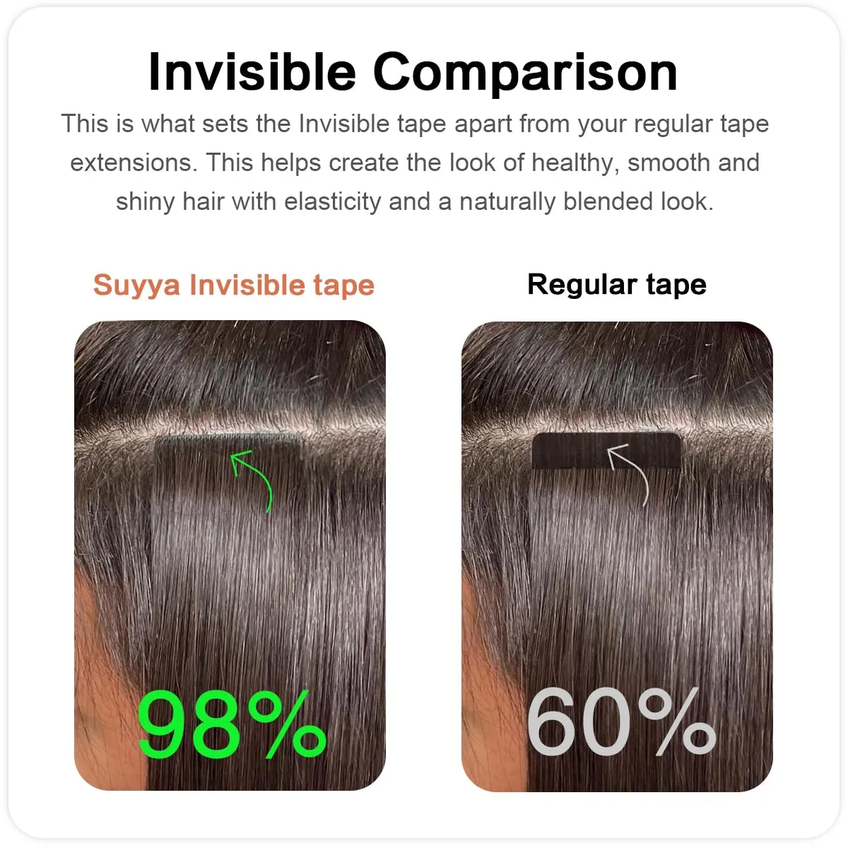 SUYYA Invisible Tape in Hair Extensions Human Hair Seamless Injected Hand-Tied Pro Virgin Human Hair Tape Ins Balayage Natural Black to Chestnut Brown 20PCS 40G/Pack Straight(14 inch #P1B/6/T1B)