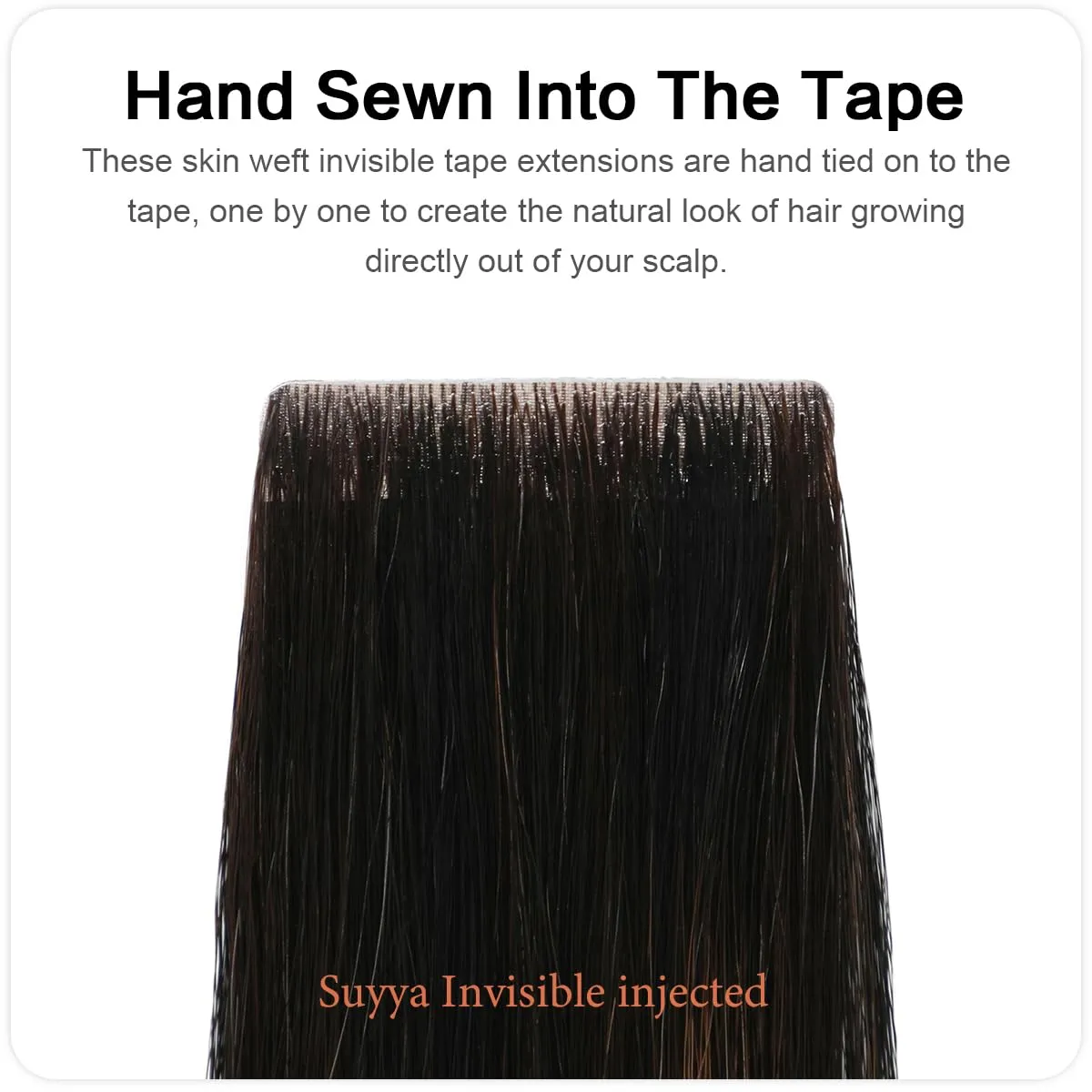 SUYYA Invisible Tape in Hair Extensions Human Hair Seamless Injected Hand-Tied Pro Virgin Human Hair Tape Ins Balayage Natural Black to Chestnut Brown 20PCS 40G/Pack Straight(14 inch #P1B/6/T1B)