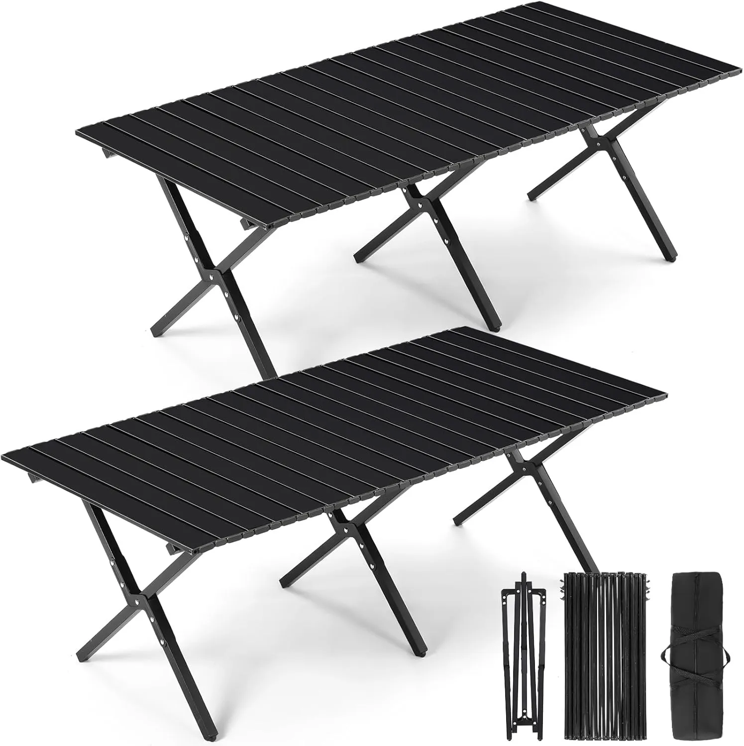 Suzile 2 Pack Foldable Low Picnic Table 4 ft Portable Lightweight Camping Table Fold Up Collapsible Roll up Metal Camp with Carry Bag for Party Patio Garden Outside Outdoor Beach(Black)
