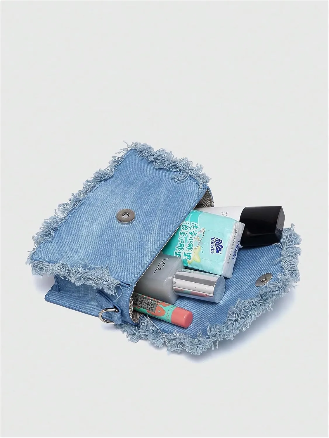 SweatyRocks Women's Small Crossbody Bags Denim Fringed Square Bag Satchel Handbags Purses