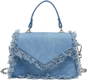 SweatyRocks Women's Small Crossbody Bags Denim Fringed Square Bag Satchel Handbags Purses