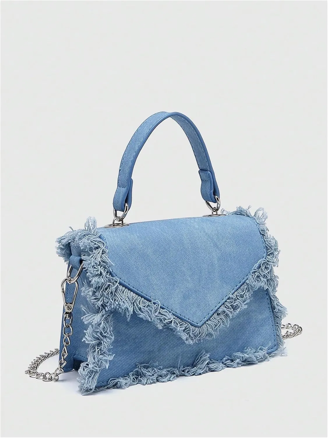 SweatyRocks Women's Small Crossbody Bags Denim Fringed Square Bag Satchel Handbags Purses