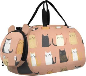 Sweet Cats Cute Peach Duffel Bag with Shoes Compartment Large Capacity Weekend Overnight Carry on Bag for Boys and Girls