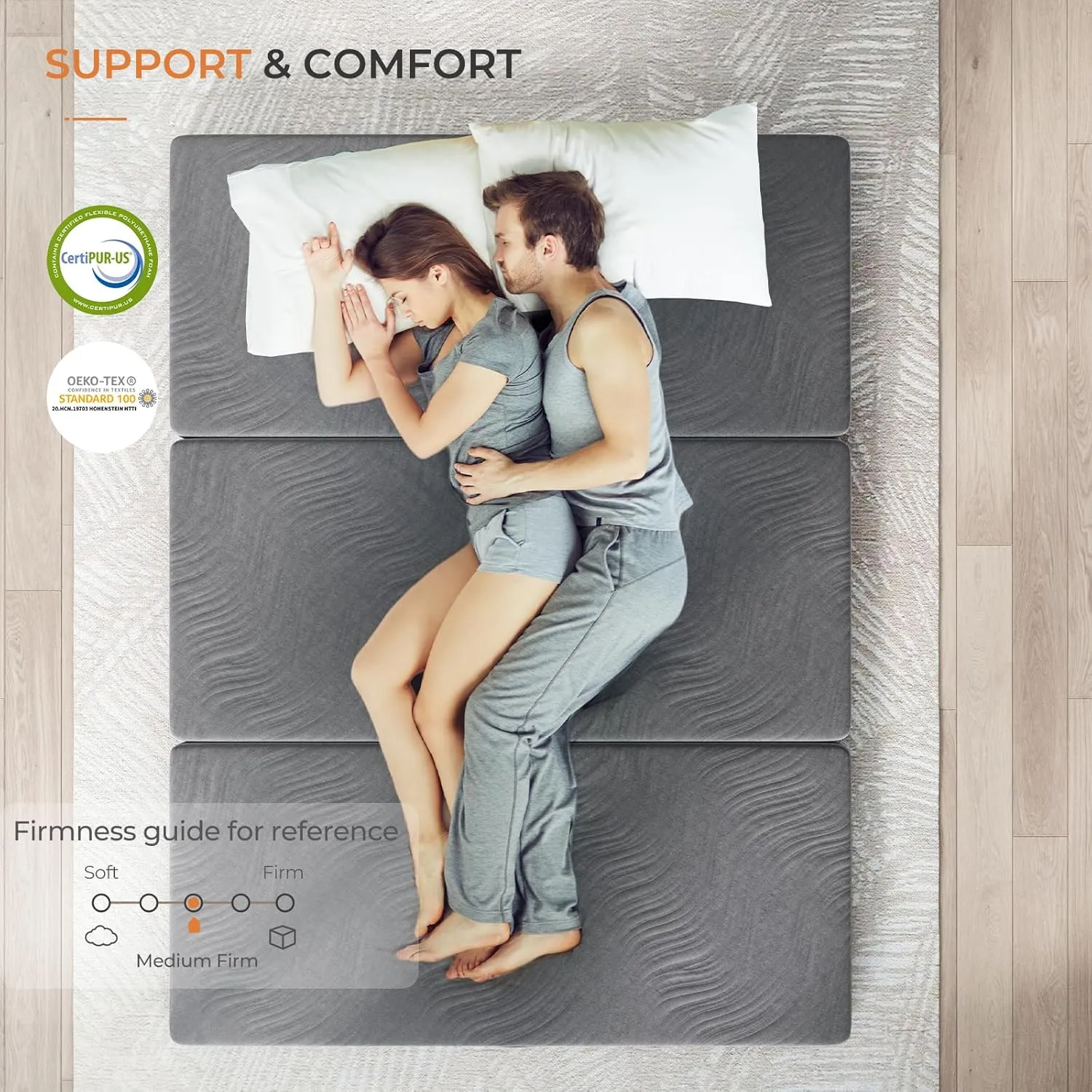 Sweetnight Trifolding Mattress with Storage Bag - 4 Inch Grey Twin XL Size Memory Foam Mattress with Washable Cover | Foldable Memory Foam Topper Portable for RV, Travel, Guest Bed