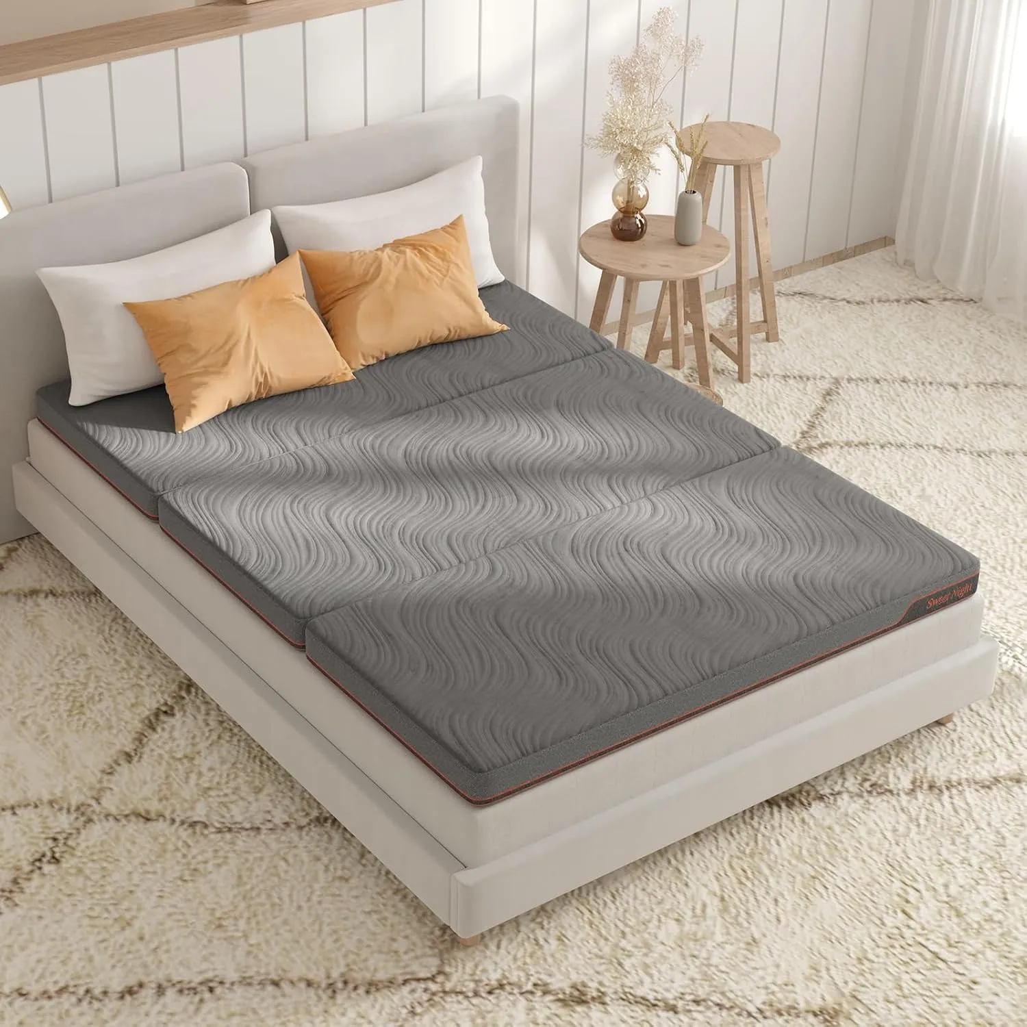 Sweetnight Trifolding Mattress with Storage Bag - 4 Inch Grey Twin XL Size Memory Foam Mattress with Washable Cover | Foldable Memory Foam Topper Portable for RV, Travel, Guest Bed