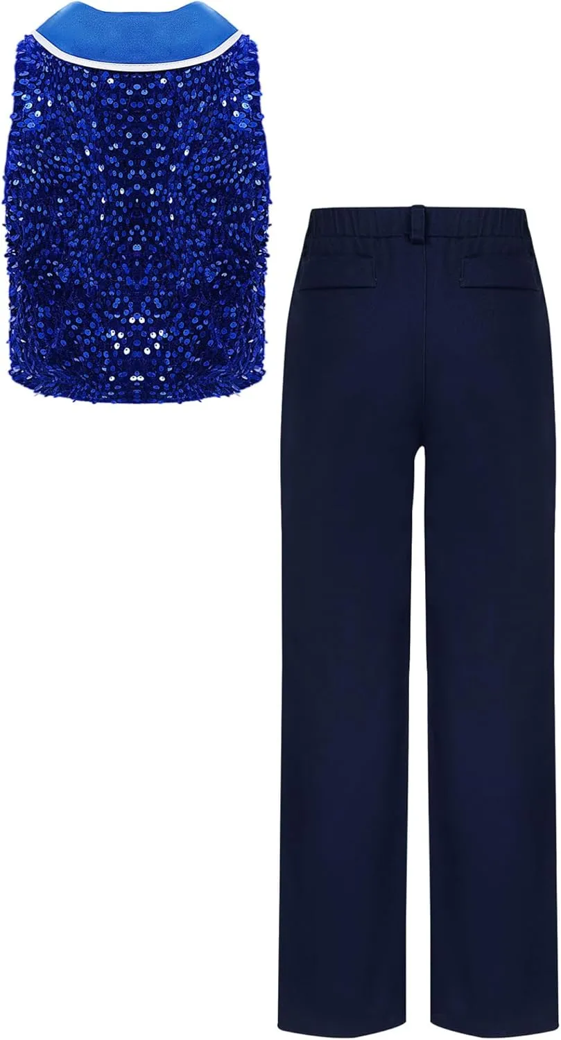 Sywiyi Boys Sequin Bowtie Suit Vest Waistcoat with Pants Set Kids Prom Party Genlteman 2 Piece Dance Outfits