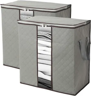 Szxc 2 Pack Foldable Erect Storage Bags Under Bed Closet Organizer 18 x 11 x 19 inch (L x W x H) - for Quilt Blanket Pillow Clothes Bedding - Clear Window & Handles - Easy to Fit 5 Throw Pillows