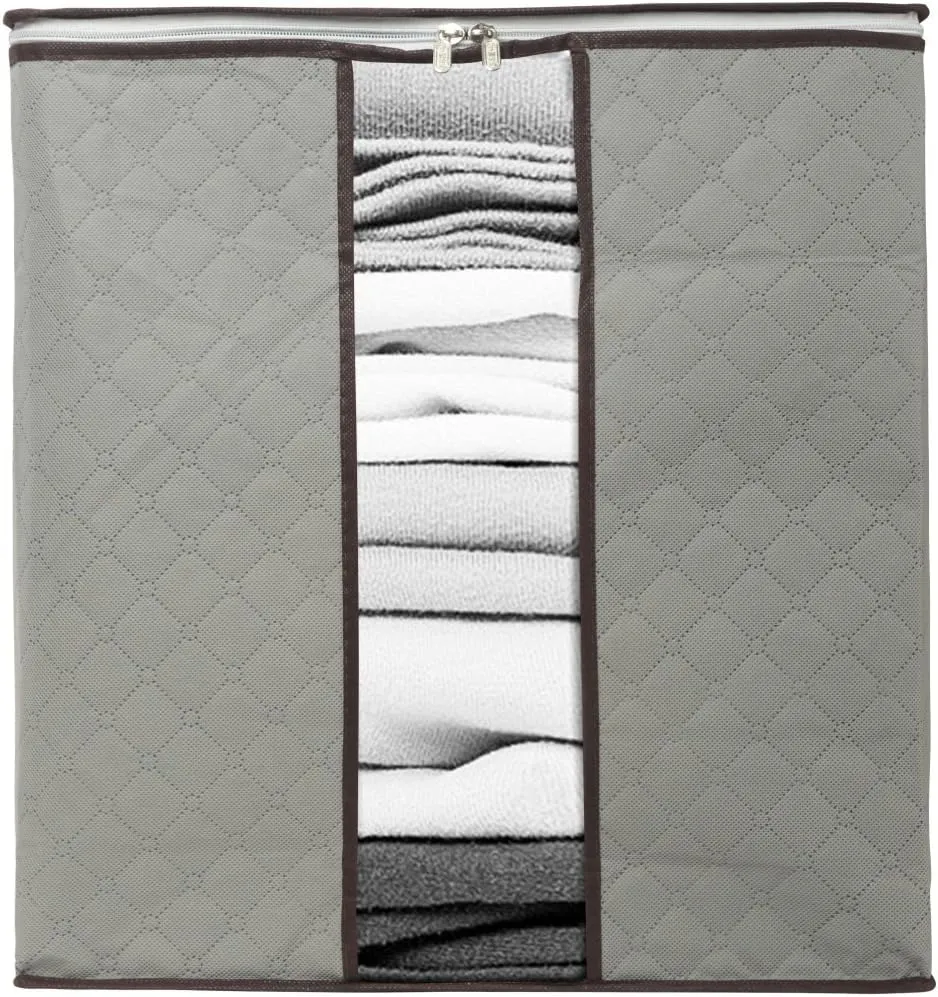 Szxc 2 Pack Foldable Erect Storage Bags Under Bed Closet Organizer 18 x 11 x 19 inch (L x W x H) - for Quilt Blanket Pillow Clothes Bedding - Clear Window & Handles - Easy to Fit 5 Throw Pillows