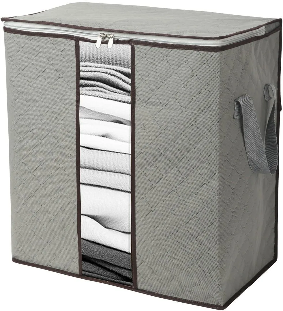 Szxc 2 Pack Foldable Erect Storage Bags Under Bed Closet Organizer 18 x 11 x 19 inch (L x W x H) - for Quilt Blanket Pillow Clothes Bedding - Clear Window & Handles - Easy to Fit 5 Throw Pillows