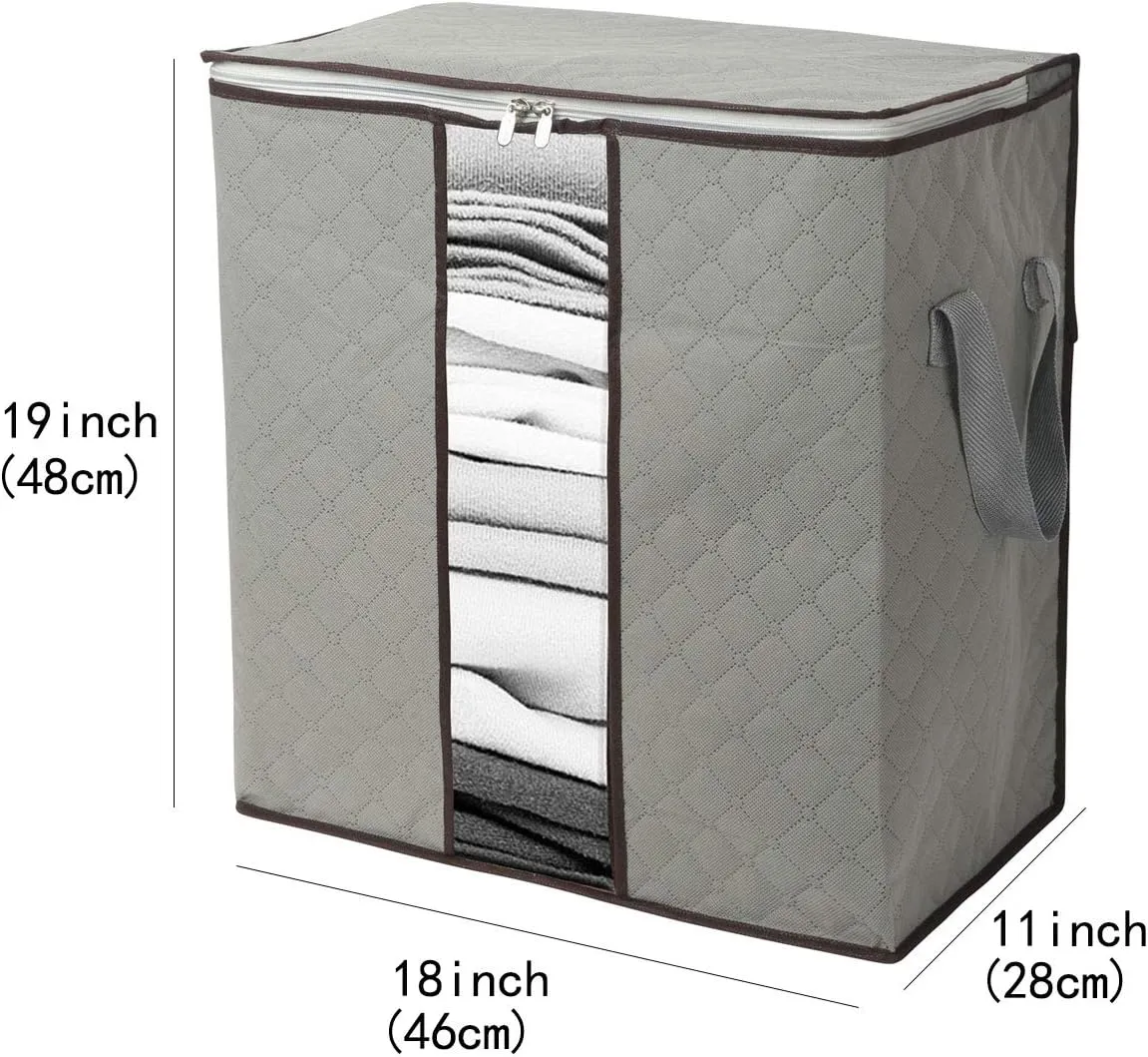 Szxc 2 Pack Foldable Erect Storage Bags Under Bed Closet Organizer 18 x 11 x 19 inch (L x W x H) - for Quilt Blanket Pillow Clothes Bedding - Clear Window & Handles - Easy to Fit 5 Throw Pillows