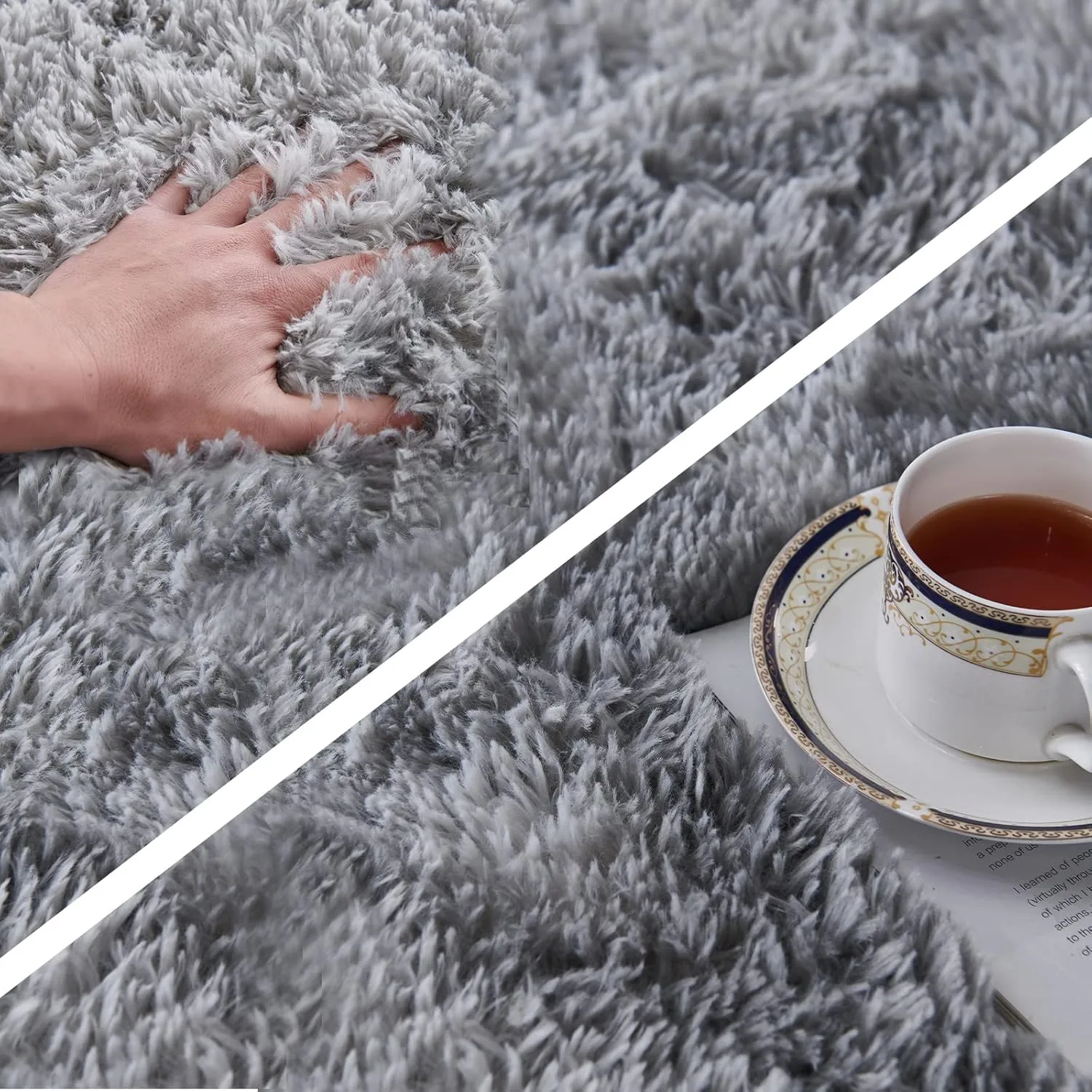 TABAYON Shag Area Rug, 4'x6' Tie-Dyed Light Grey Indoor Ultra Soft Plush Rugs for Living Room, Non-Skid Modern Nursery Faux Fur Rugs for Home Decor
