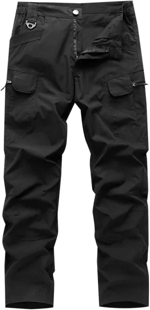 Tactical Work Pants for Men Construction Multi-Pockets Zipper Cargo Pants Solid Color Straight Casual Pants