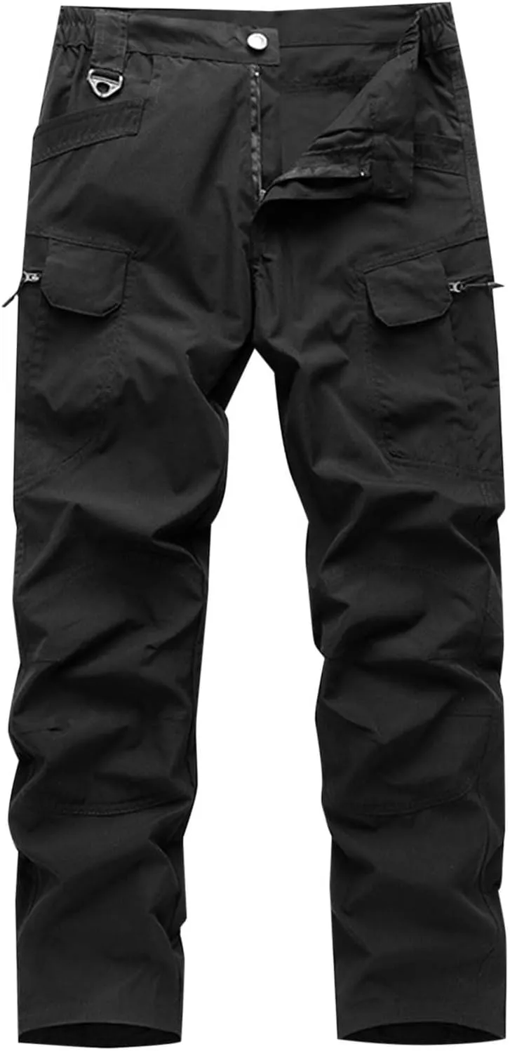Tactical Work Pants for Men Construction Multi-Pockets Zipper Cargo Pants Solid Color Straight Casual Pants