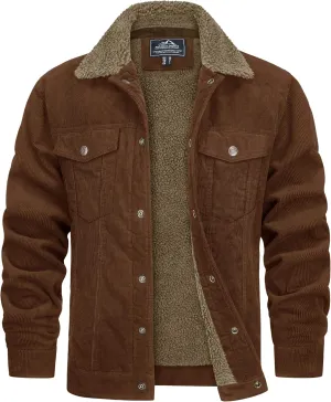 TACVASEN Men's Corduroy Jacket Fleece Sherpa Lined Winter Coats Warm Thick Cotton Casual Trucker Cargo Jacket