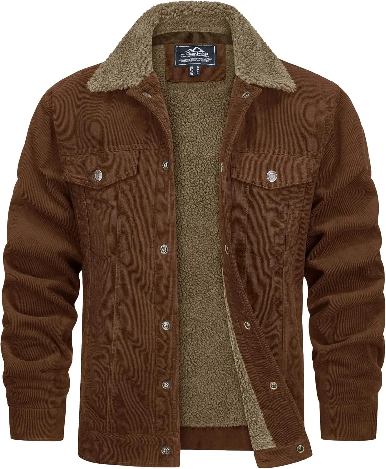 TACVASEN Men's Corduroy Jacket Fleece Sherpa Lined Winter Coats Warm Thick Cotton Casual Trucker Cargo Jacket