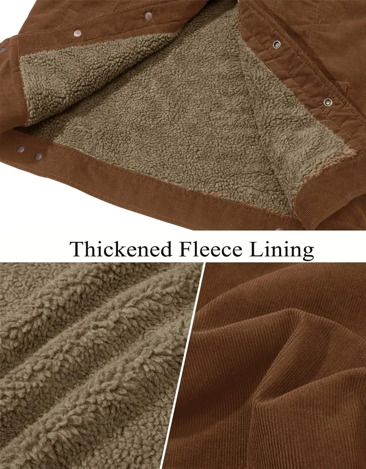 TACVASEN Men's Corduroy Jacket Fleece Sherpa Lined Winter Coats Warm Thick Cotton Casual Trucker Cargo Jacket