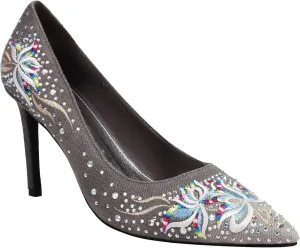 TAEPUSR Women's High Pumps, Embroidered Rhinestone High Heels, Denim Pointed Heels, 3.42 Inch, Suitable for Wedding, Party, Daily Wear