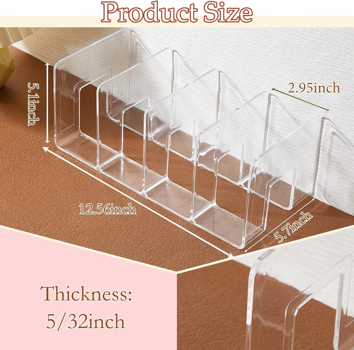 Taiyin Purse Handbag Organizer Clear Plastic Bag Organizer for Closet 13 x 6 x 5 Inches 4 Sections Shelf Divider and Storage File Sorter Stand Holder Bookshelf(4 Pcs)