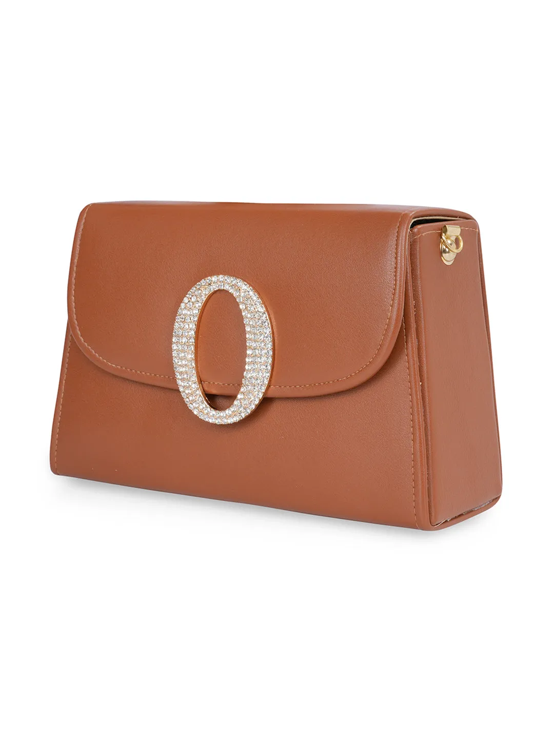 Tan O Alphabhet Intial Embellised Flap Bag