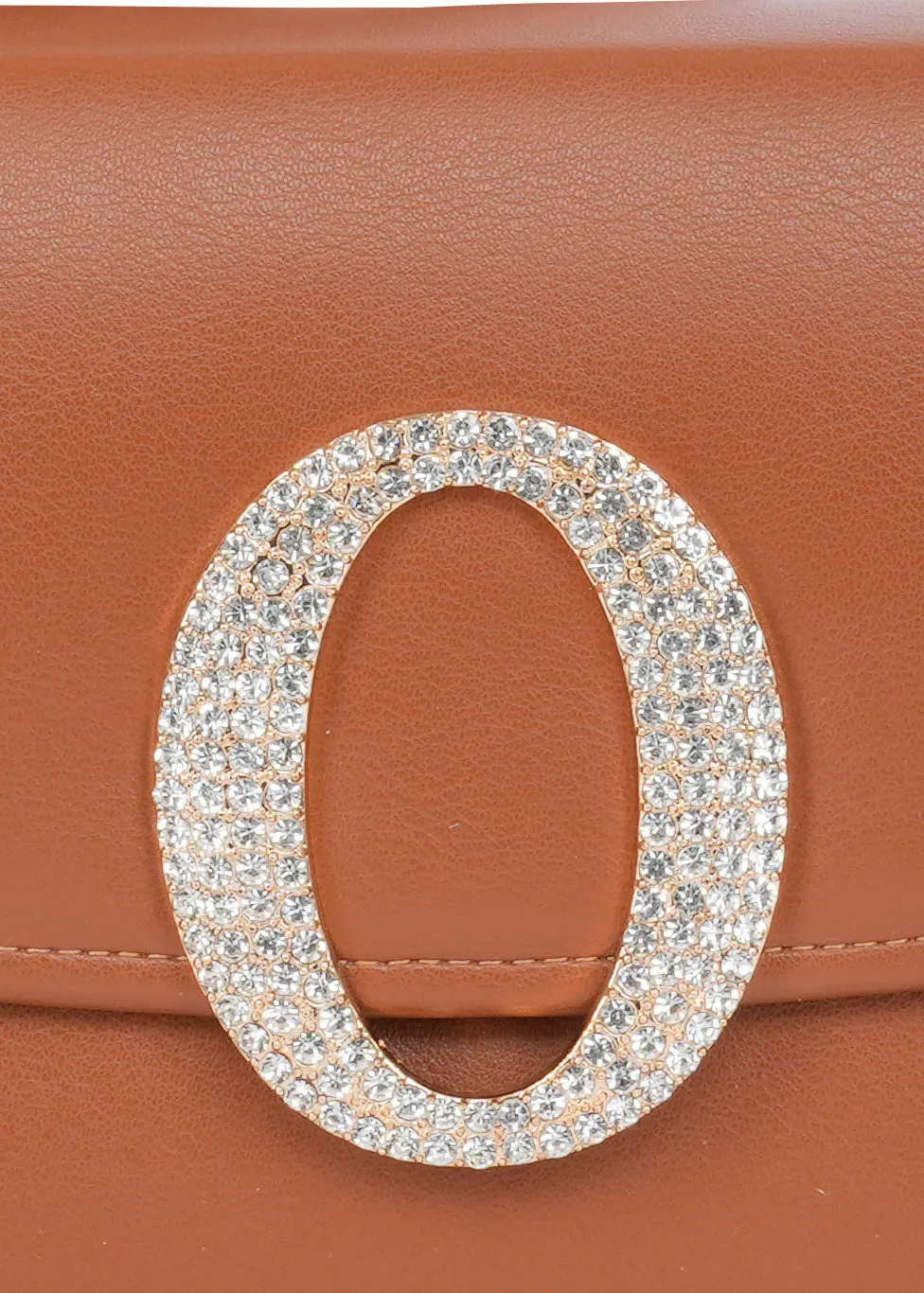 Tan O Alphabhet Intial Embellised Flap Bag