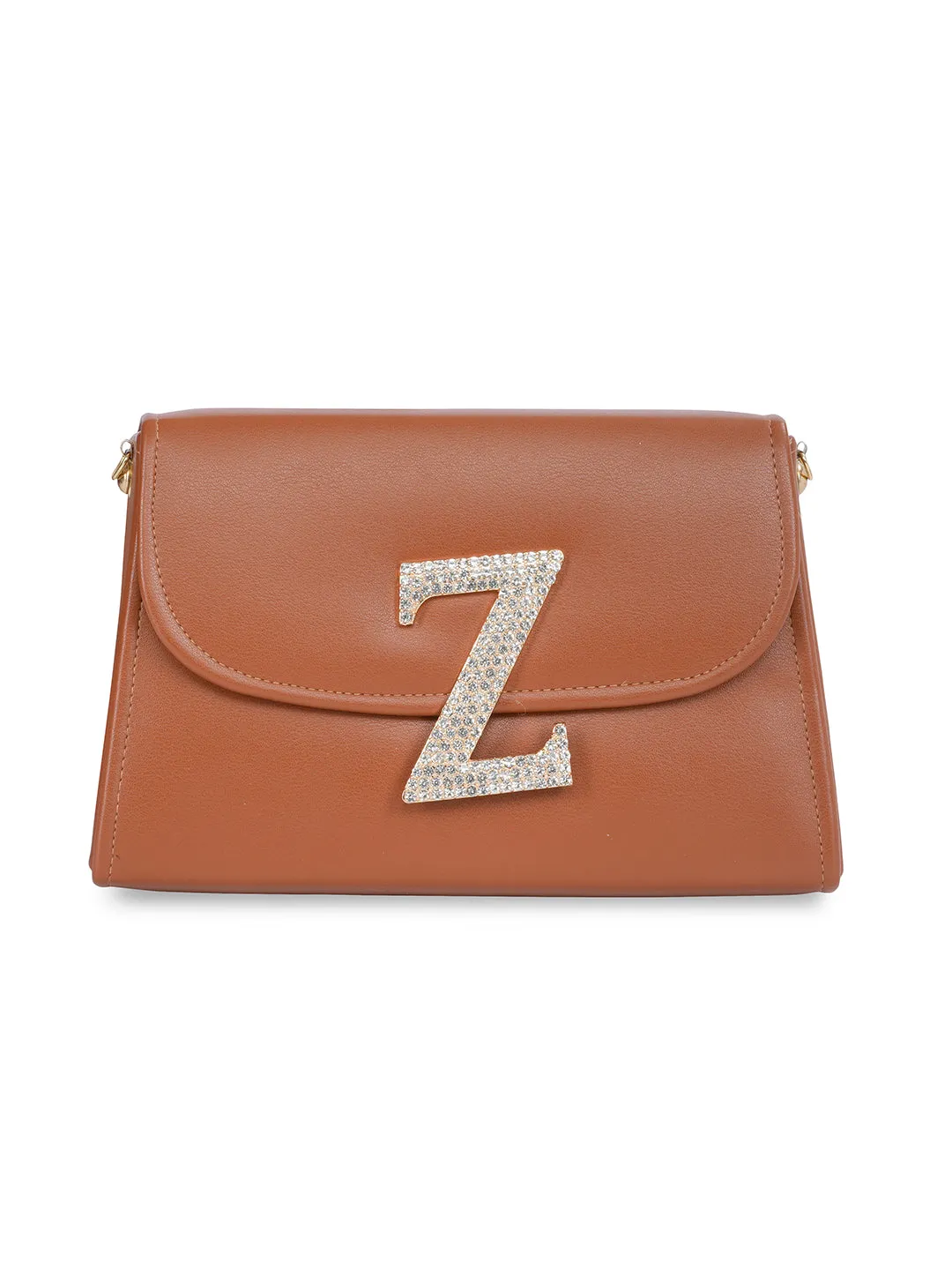 Tan Z Alphabhet Intial Embellised Flap Bag